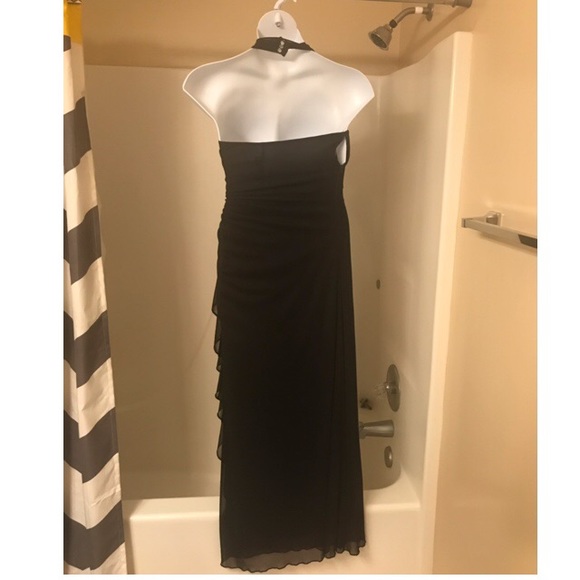 Black sheer halter asymmetrical dress - Picture 2 of 7